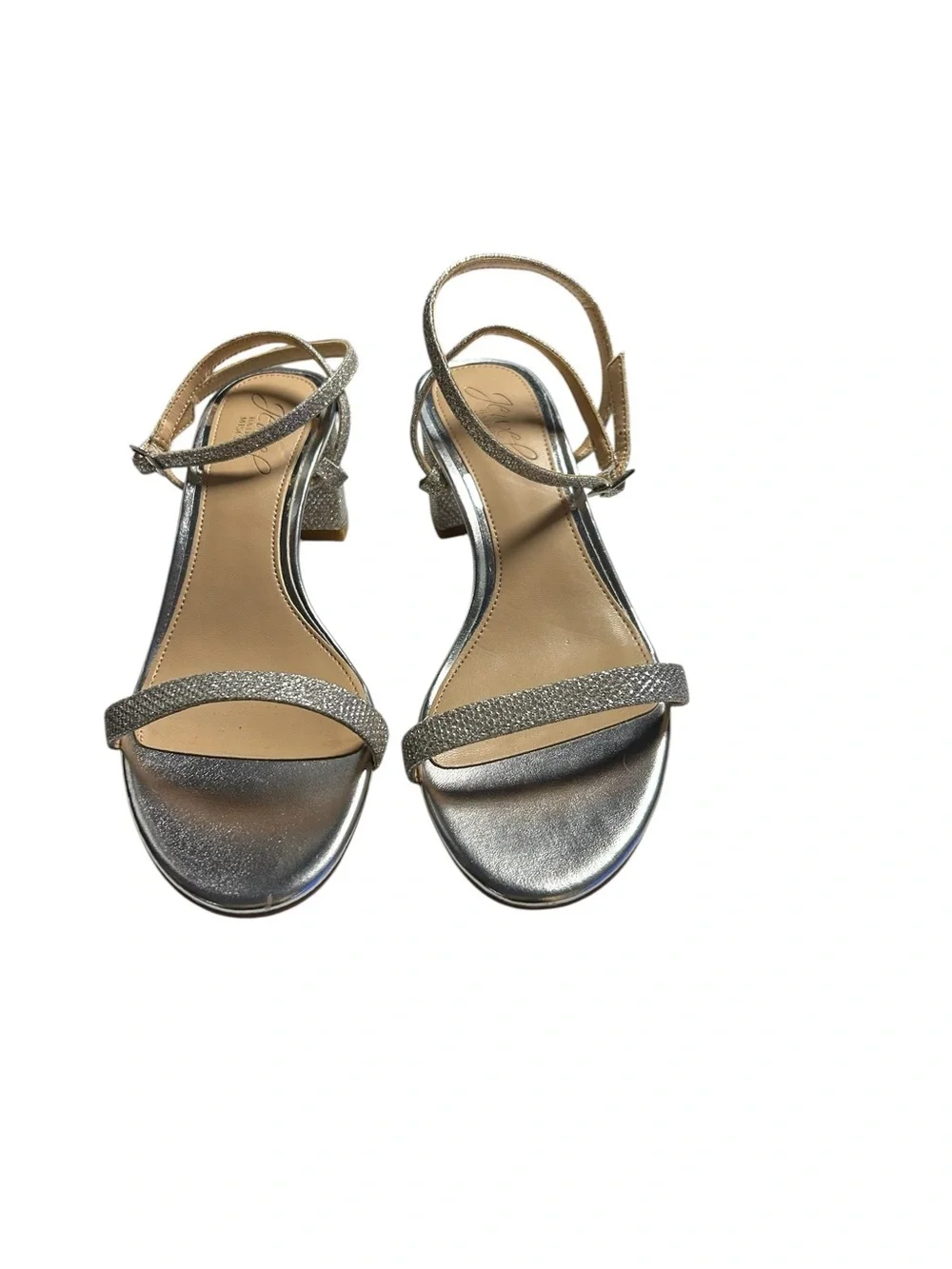 Jewel Badgley Mischka Danni II Low Block Heel Girls 6.5 Silver Glitter Sandals